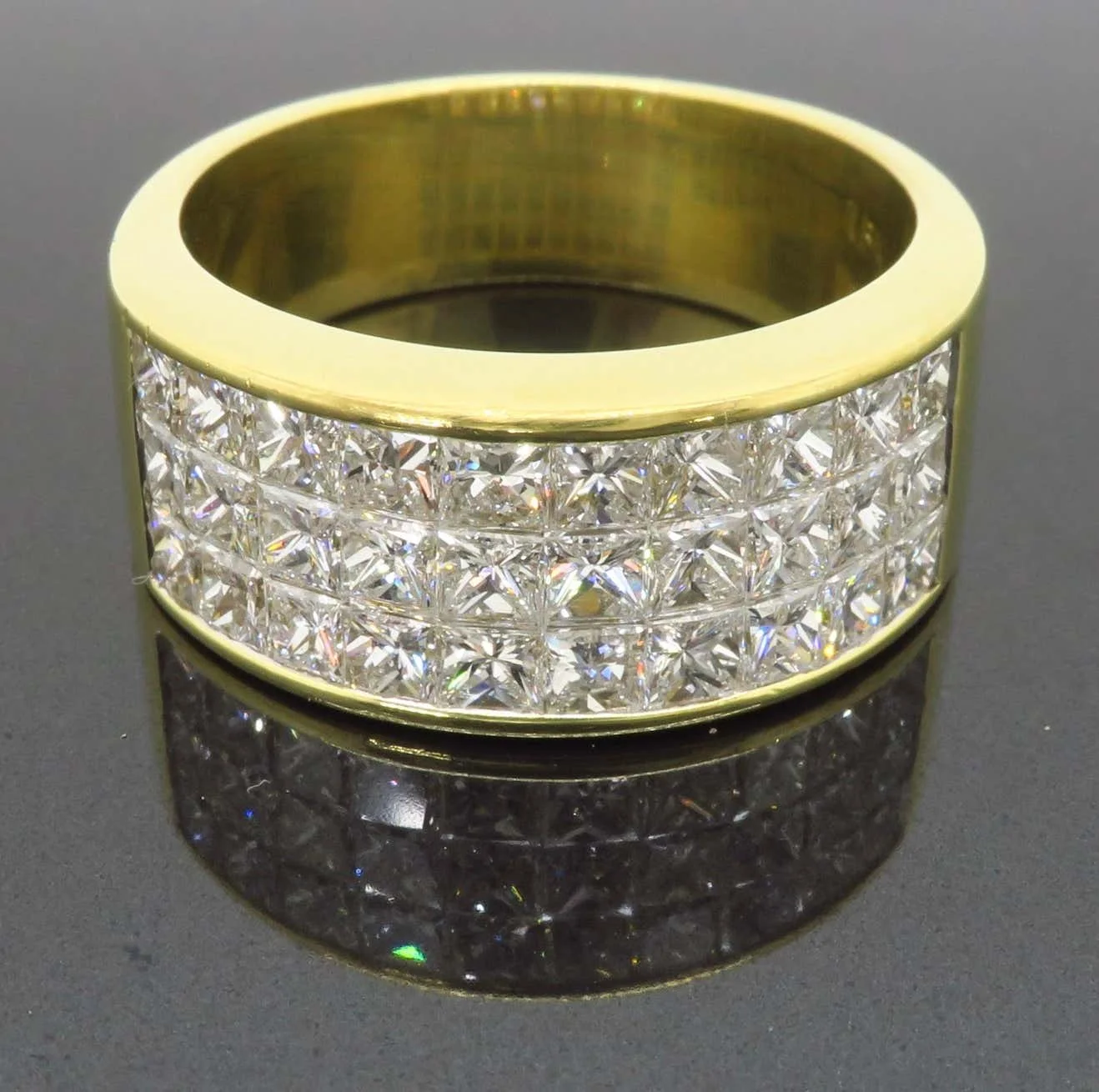 SGARIT Invisible Set vvs 3 Carat Princess Cut Moissanite Diamond Band Mens Ring In 10 Karat Yellow Gold For Guys