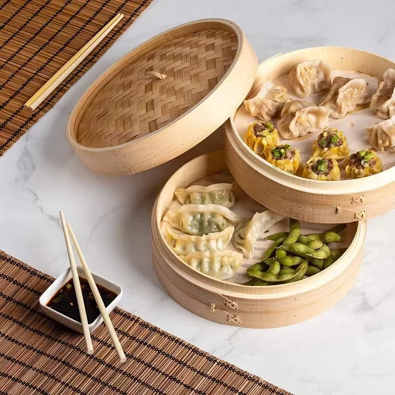 High Quality 10 inch Bao Bamboo Steamer Basket With Steamer Ring Dumpling Maker Molds