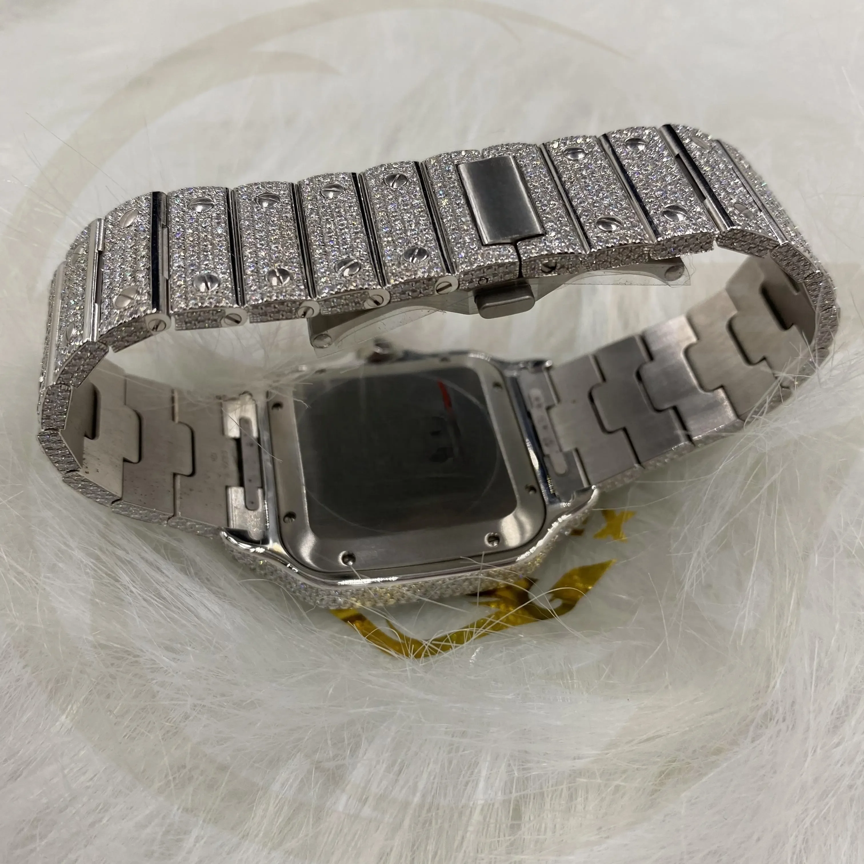Fully Bust Down Iced Out Moissanite Automatic Watch Custom 41MM Stainless Steel Mechanical Studded Wrist Watch