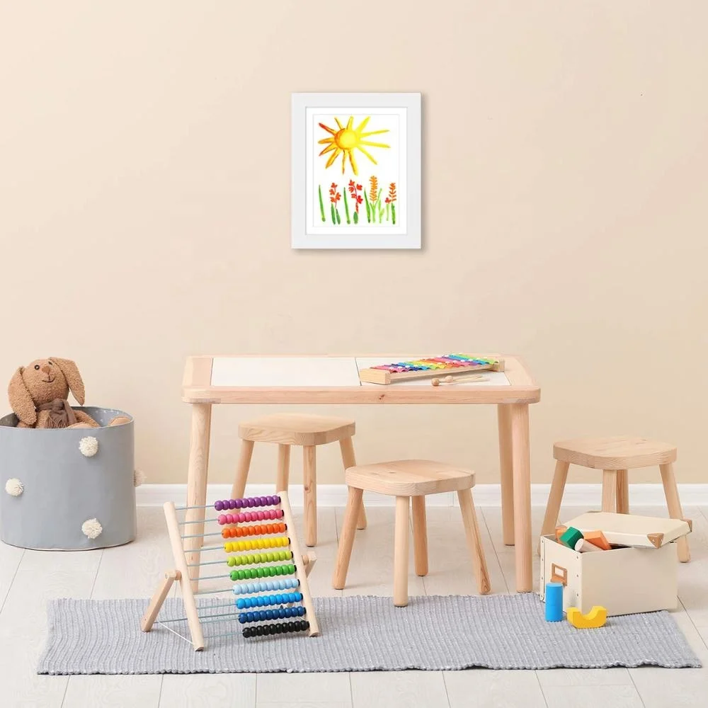 Креативная белая детская фоторамка нового дизайна, рамка из сосновой древесины для детского рисования, Детские художественные Рамки ручной работы