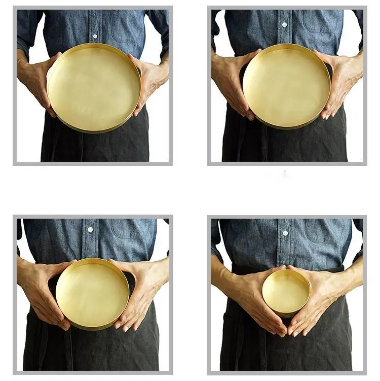 MAXERY Solid Brass Round Tray Table Organizer, Simple Gold Serving Tray Metal Decorative Tray for Perfume Jewelry Cosmetics