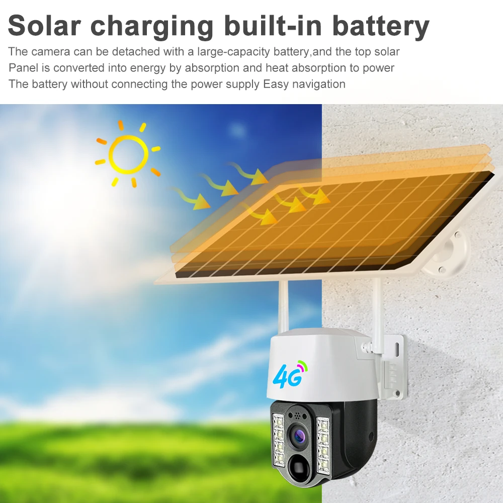 V380 Network App Video Recorder Surveillance Wireless Outdoor IP PTZ Security Camera with Solar Panel Solar 4g Camera