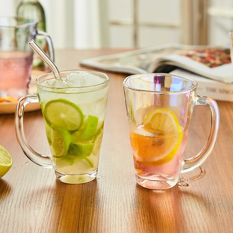 390ml Household Colorful Juice Beverage Glass Bottle Japanese Sasaki Transparent Glass cup with Handle