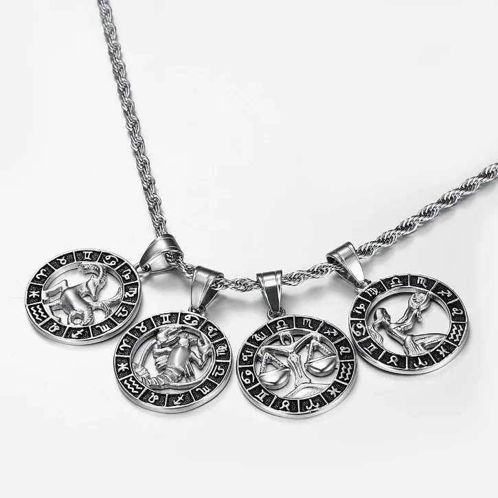 Ожерелье «сделай сам» из титановой стали и золота 18 карат, ретро кулон с рельефным знаком зодиака, ювелирные изделия