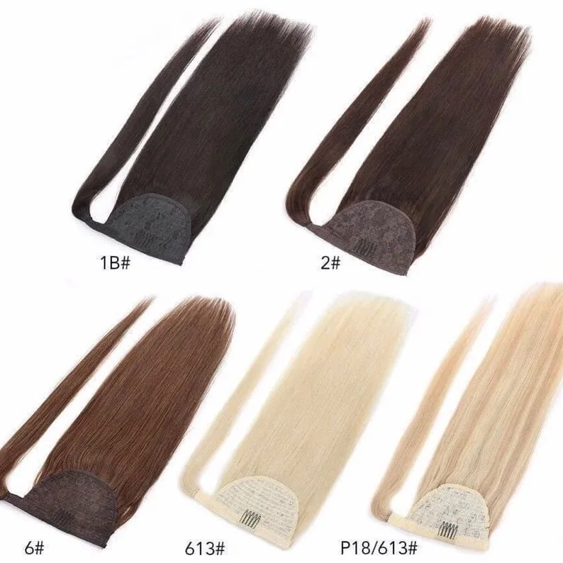 2021 New fashion Long Straight High Temperature Balayage Color Hair Extensions Blonde Pony Tail Hair Drawstring Ponytails