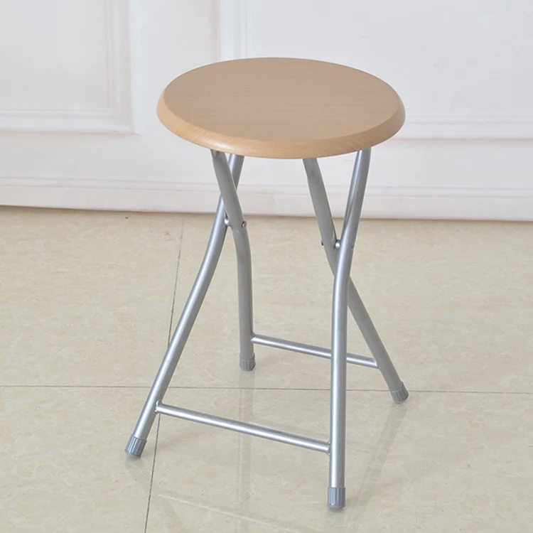 
Wholesale Modern Design Round Wood Metal Folding Stool 