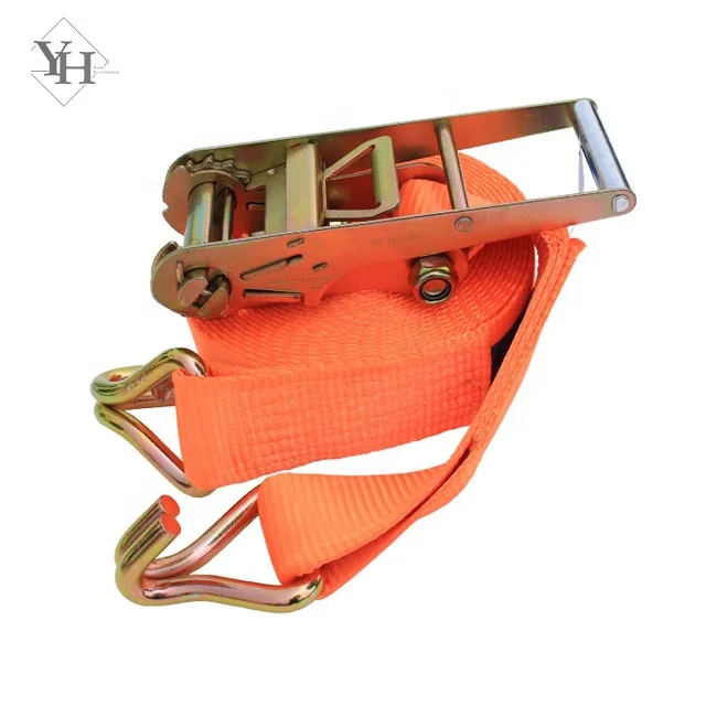 
high quality heavy duty 75mm 10000kg orange ratchet tie down strap cargo lashing belt with double j hook 