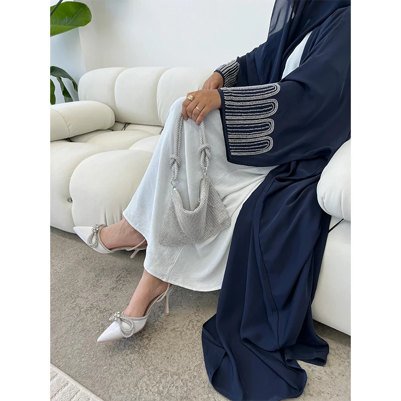 Eid hand stitched beadwork elegant abaya design navy hijab abaya set