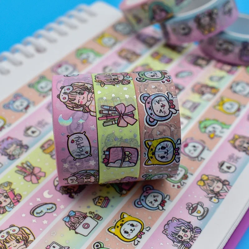 Colored Decoration holographic gold foil Washi Tapes custom printing for handicrafts