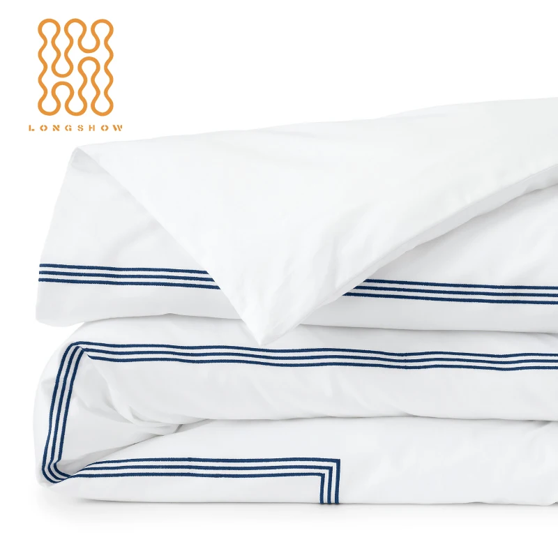 Wholesale custom 5star hotel Quality white embroidered cotton hotel duvet cover set with pillowcase