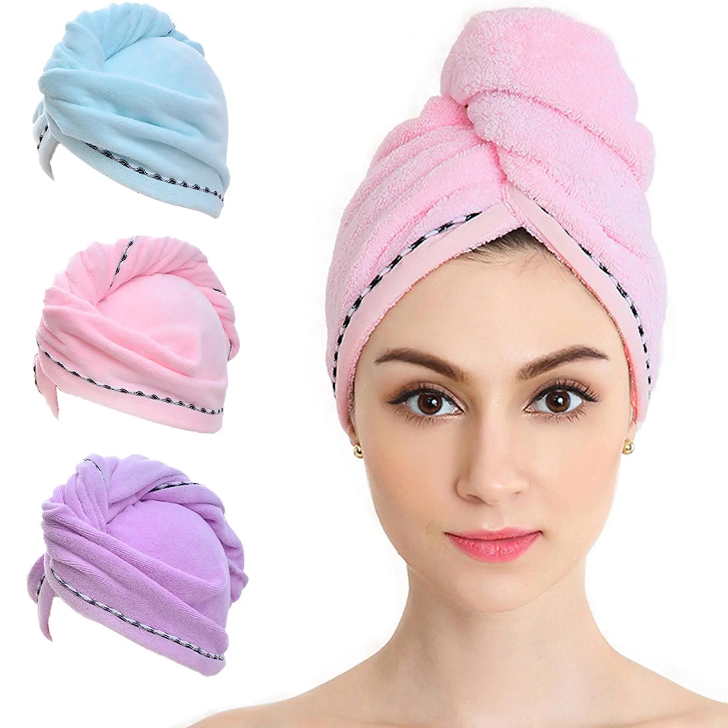 Amazon 2021 dry hair towel customised drying hair towel 25*65 cm  2 Buttons Super Absorbent Hair Fast Drying Anti-Frizz