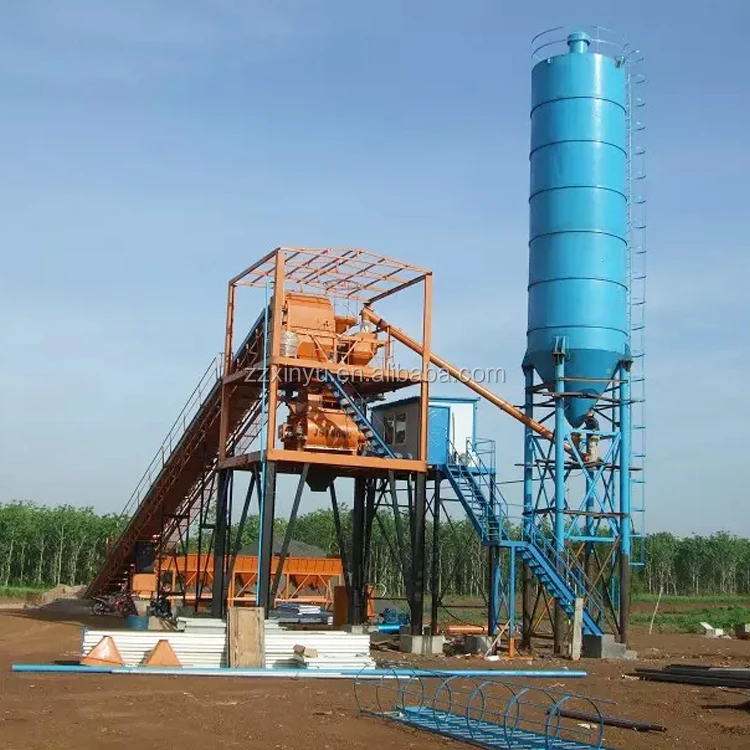 stationary hzs60 automatic concrete batching plant with layout drawing
