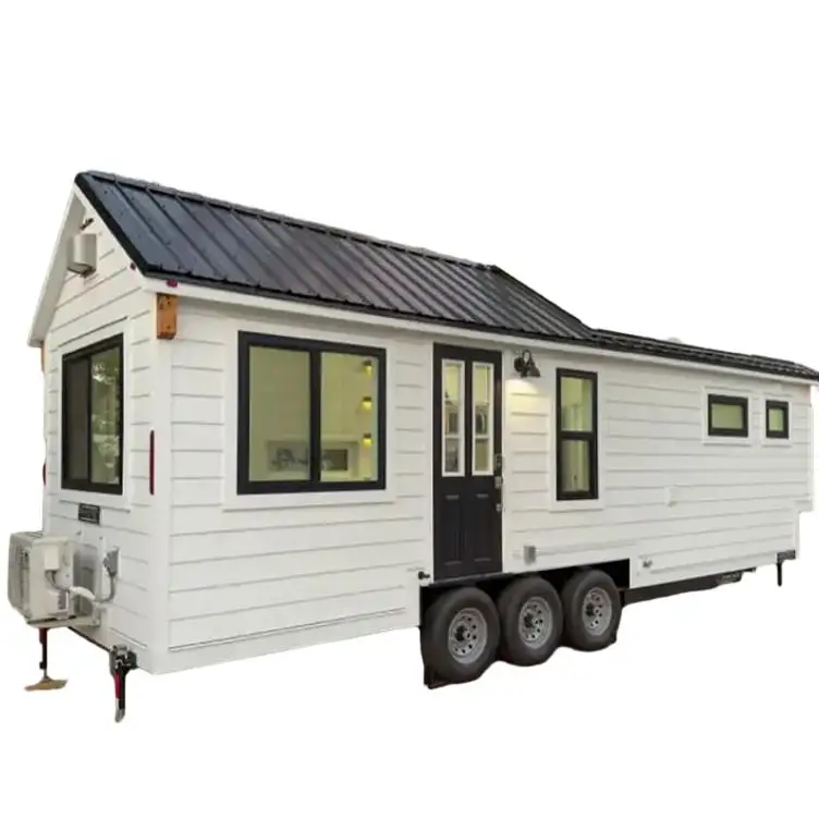 Modern Prefabricated Steel Mobile Trailer with Wheels Tiny House Container Design with Bathroom and Kitchen