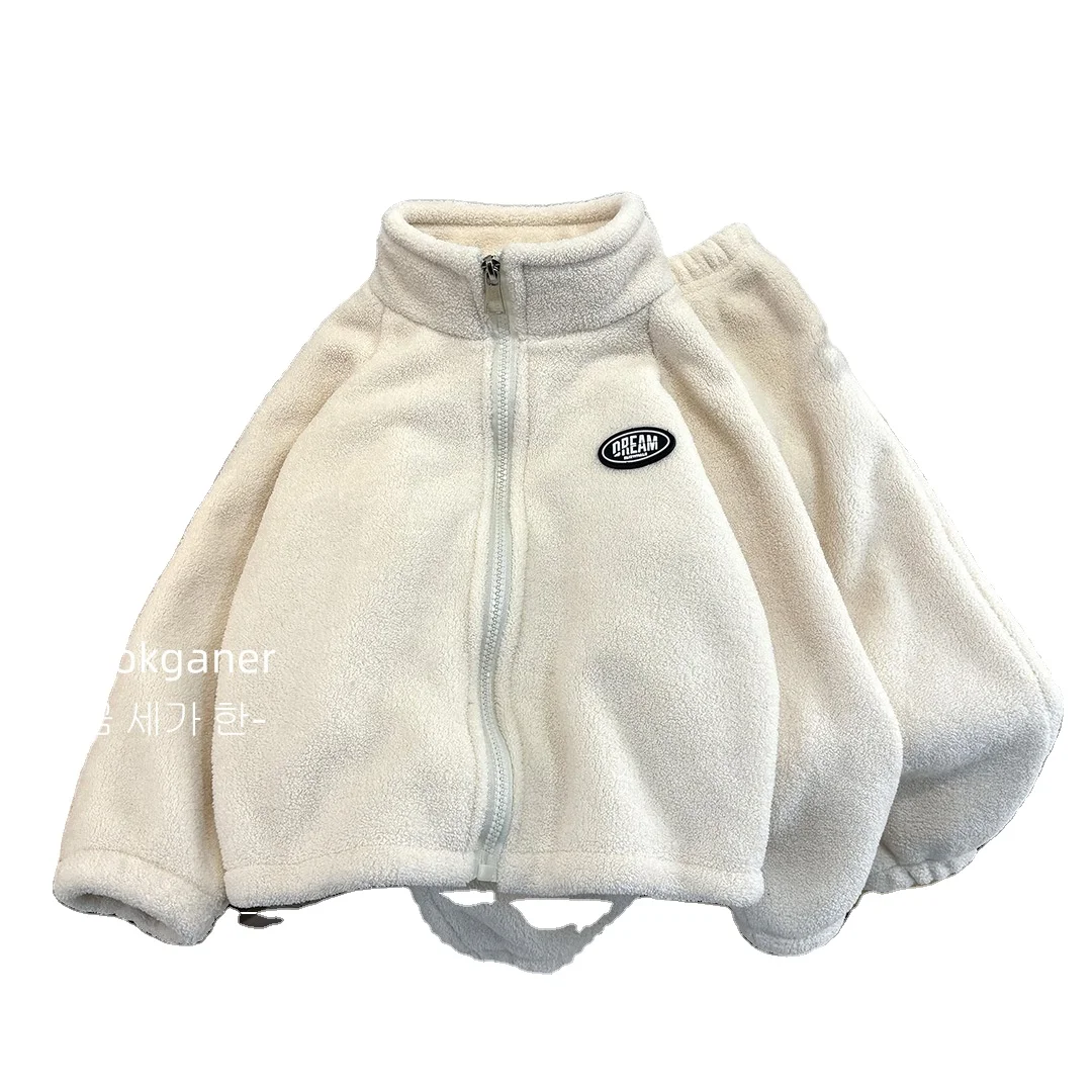 Reversible Zipper Velvet Warm Suit With Logo long Sleeve Jacket On Chest The New Two-piece Fashion Furry Coat