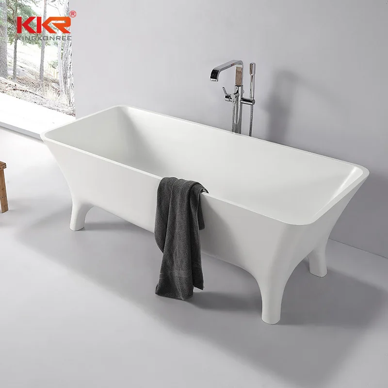 KKR Latest Artificial Stone  Freestanding Bathtub Comfortable Matte Glossy  White Sale Cross OEM Style With 4 Support Feets