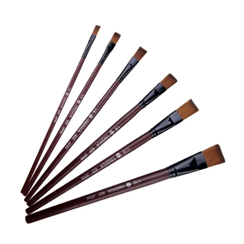 Factory Supply Nylon Hair Flat painting brush Gouache Watercolor Brush Wholesale