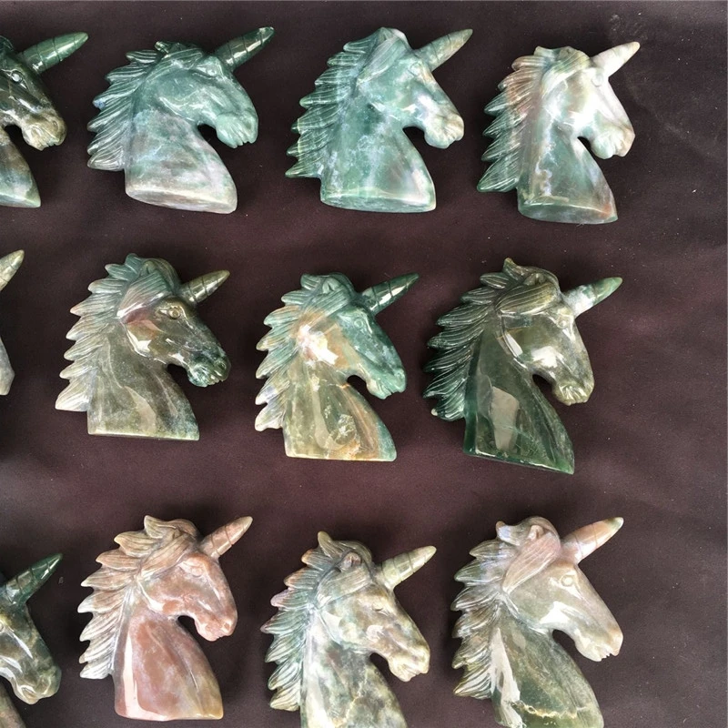 Highly Polished Natural Hand Carved Animal Statue Green Aventurine Quartz Crystal Unicorn For Sale