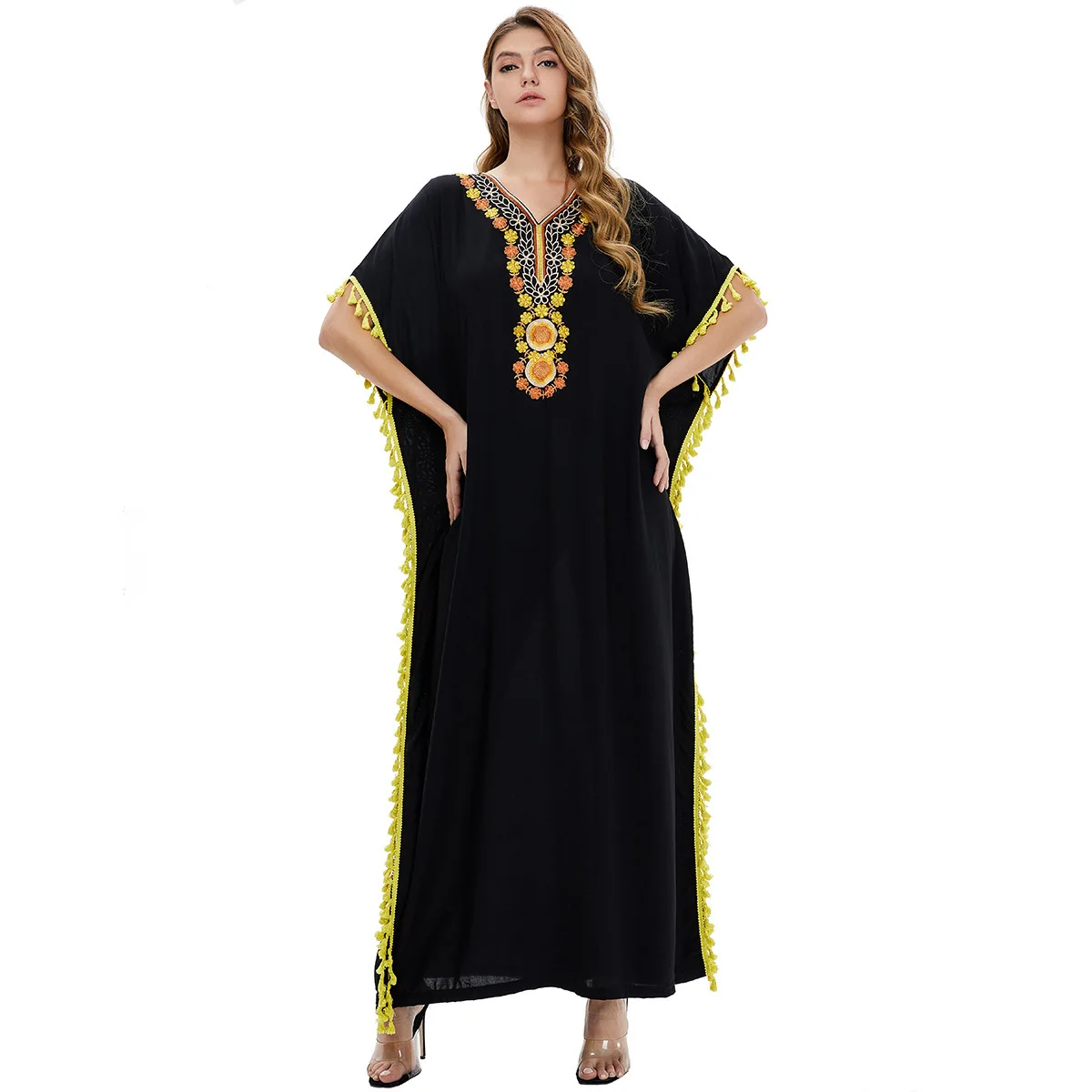Wholesale Islamic Dress for Lady Fashion Popular Flower Neckline Turkey Long Dress Maxi Islamic Clothing