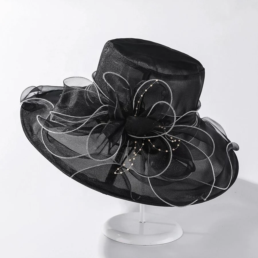 Women Wide Brim Derby Hat Summer Breathable Floppy Sun Hat Tea Party Flower Wedding Church Hat