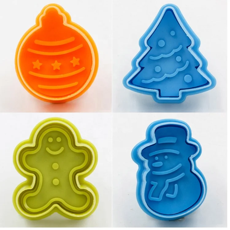 
Custom tree gingerman ball snowman press fondant biscuit press plunger mold christmas cookie cutter set 