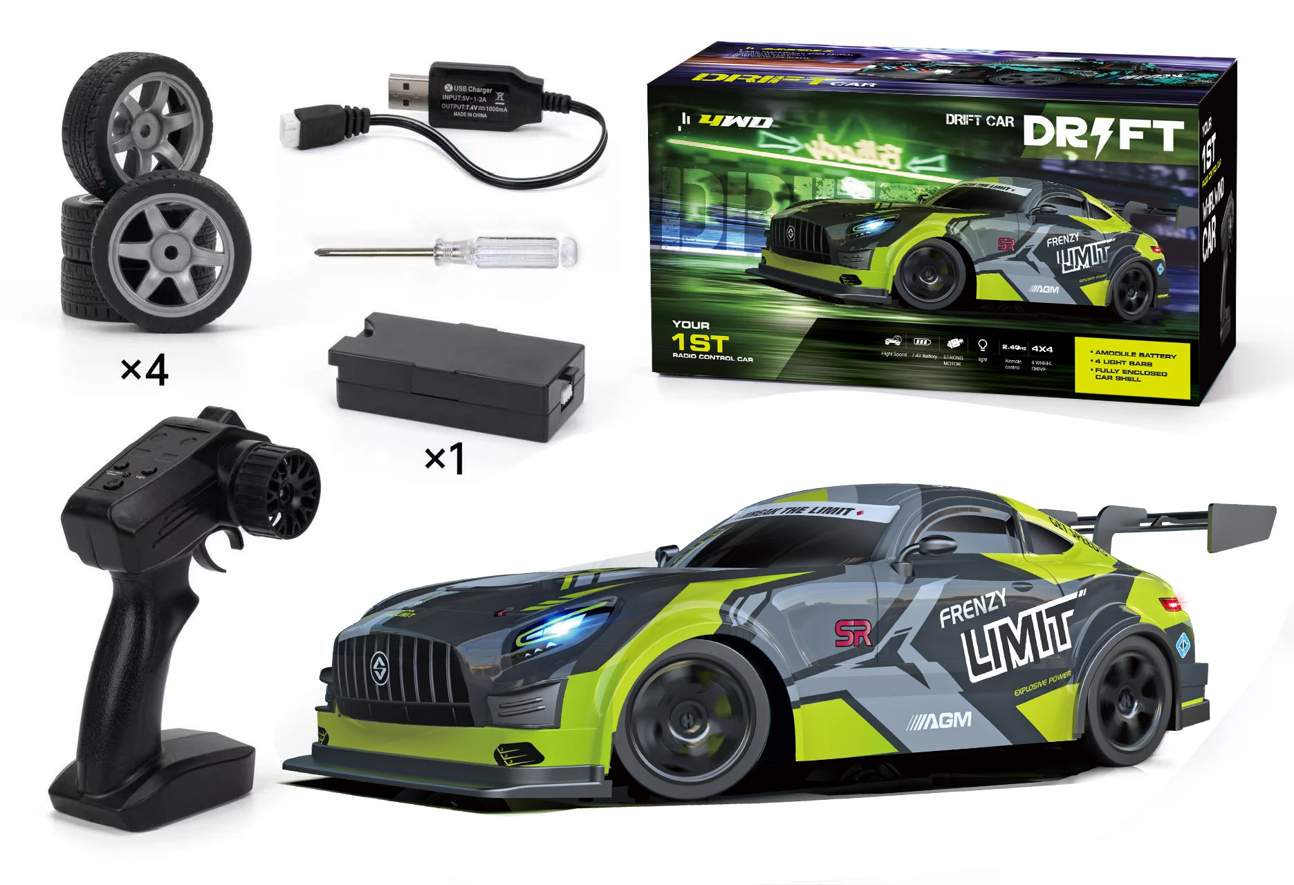 2.4G 1/16 4wd off-road vehicles high speed drift car RC remote control racing car with lights for kids
