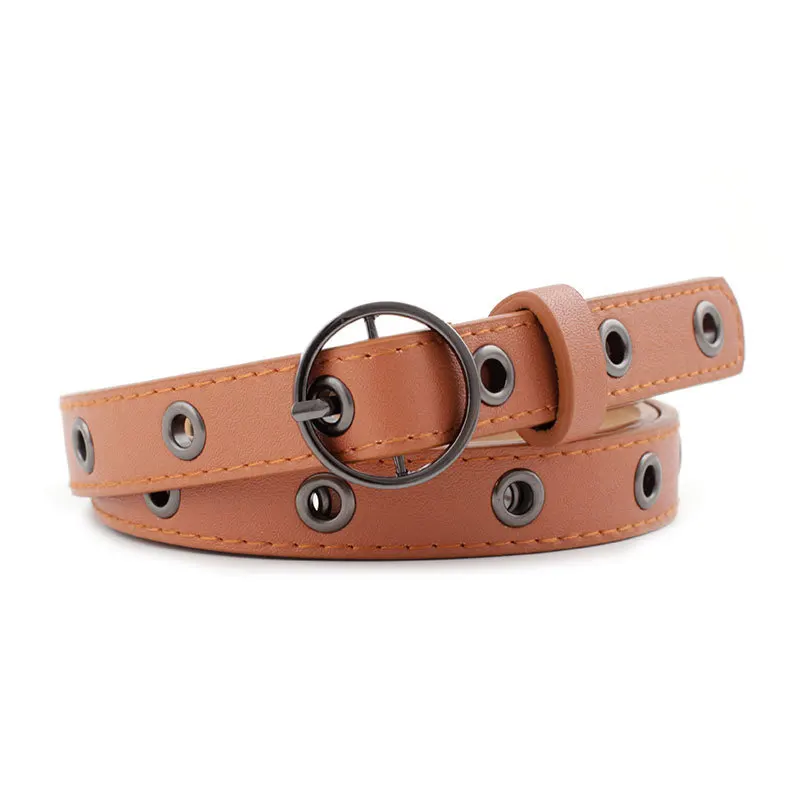 Ремень в стиле панк женский тонкий узкий пояс из искусственной кожи с металлическими Люверсами западном рок для джинсов большие размеры