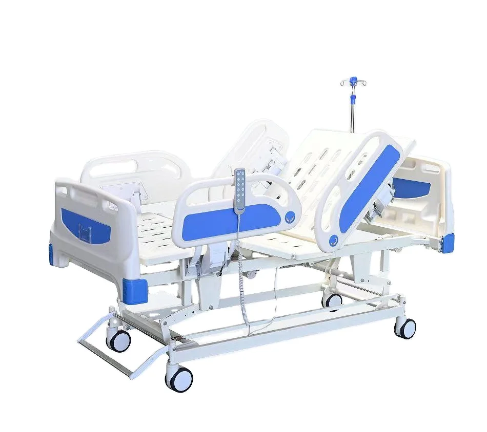 EUHB226 Wholesale 5 Function Foldable Medical Clinic Patient Bed Electric ICU Hospital Bed with Wheels