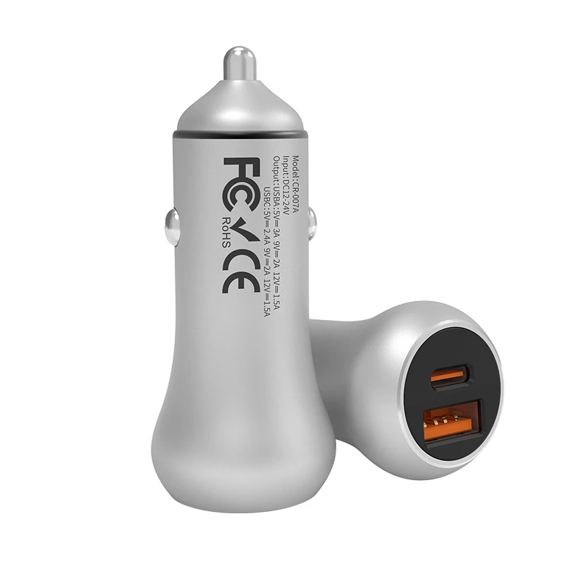 CR-007 OEM service provider silver black qc 3.0 single usb car charger usb 2 ports in car charger