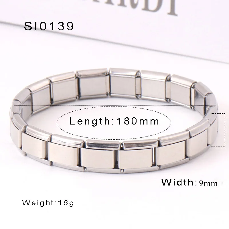 Fashion DIY Jewelry Bracelets Making Accessories Removable Elastic Engraving Name Silver Blank Stainless Steel Cuban Link Chain