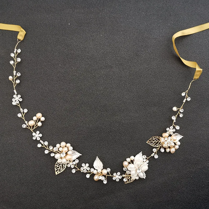 SLBRIDAL Handmade Wired Crystal Rhinestones Freshwater Pearls Wedding Hair Vine Bridal Headband Bridesmaids Women Jewelry