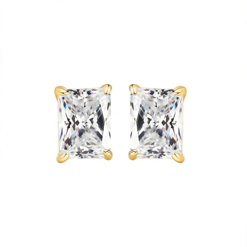 Accessories Manufacturers Wholesale Jewelry Silver Geometric Rectangle Diamond Stud Earring 925 Sterling Silver Iced Out Jewelry
