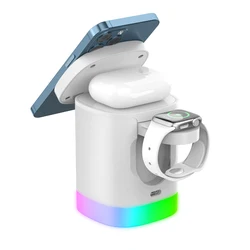 2022 New 3-in-1 RGB Light Mini Magnetic Wireless Charger Foldable 15W Fast Qi Lamp Wireless Charging Station for iphone 14 13 12