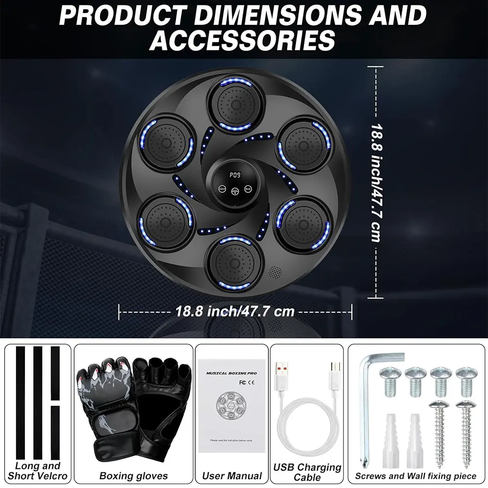 One Punch Electronic Boxing Training Pu Holdbody 9 Training Modes Led Strength Testing With Boxing Gloves Music Boxing Machine