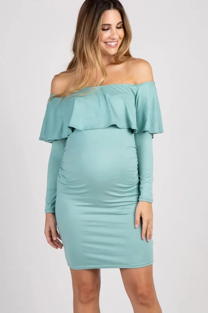 Wholesale Summer Womens Maternity Dresses For Shoulderless Solid Maternity Pregnancy Bodycon Dress