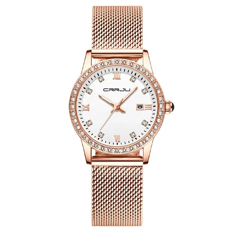 Fashion Style CRRJU 2186 Women Quartz Watches Stainless Steel Band 30M Living Waterproofing Latest Women Quartz Wristwatches
