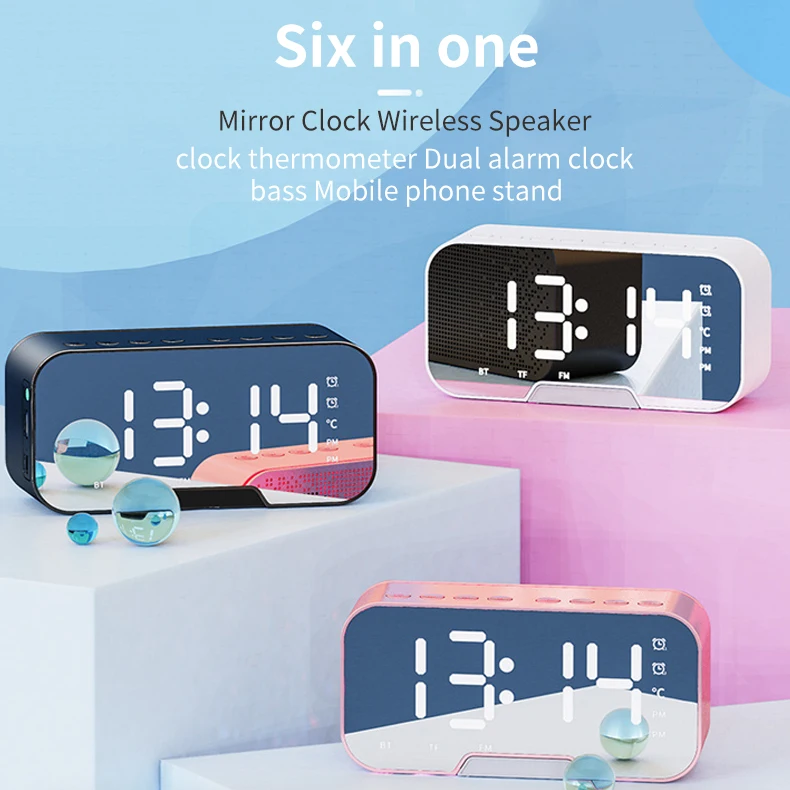 Лидер продаж пластиковый Aux Tf-карта Usb-будильник bluetooth музыка бас громкая связь беспроводной динамик с дисплеем часов