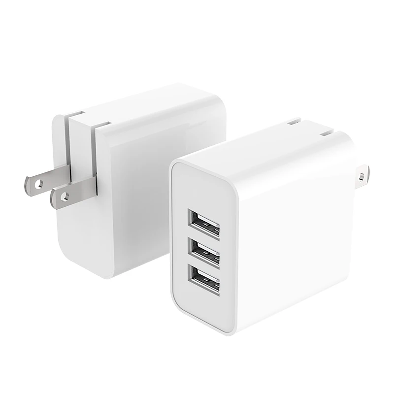 Multi ports 3 USB wall charger adapter triple ports 5V 2.4A usb wall adapter with foldable plug design