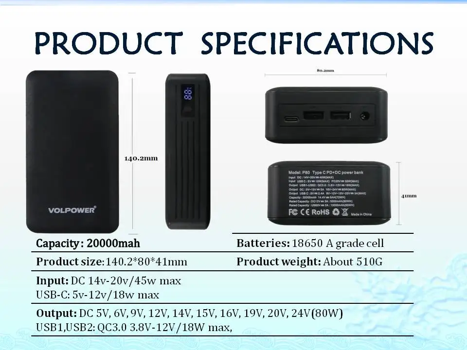 2022 new laptop 20000mah power bank dc 12v 16v 19v 20v all in one power bank 12v DC charge for tablet router camera video games