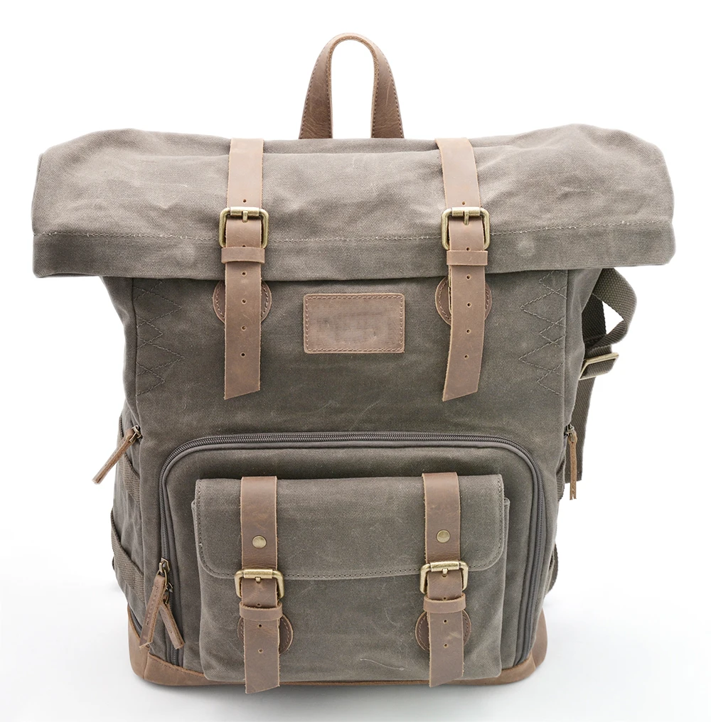 Vintage Dslr Custom Large Dslr Waxed Canvas Leather Camera Bag Backpack Waterproof