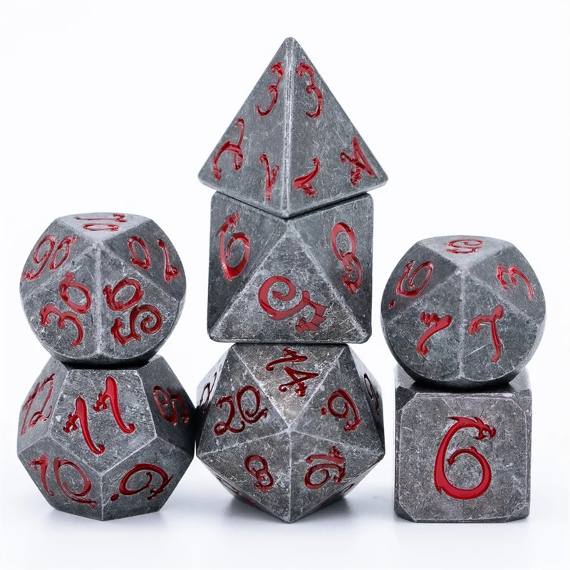 Udixi Custom D&D Old Dragon Font Metal 7PCS Polyhedral Dice Sets Dungeons and Dragons dice Metal Dragon