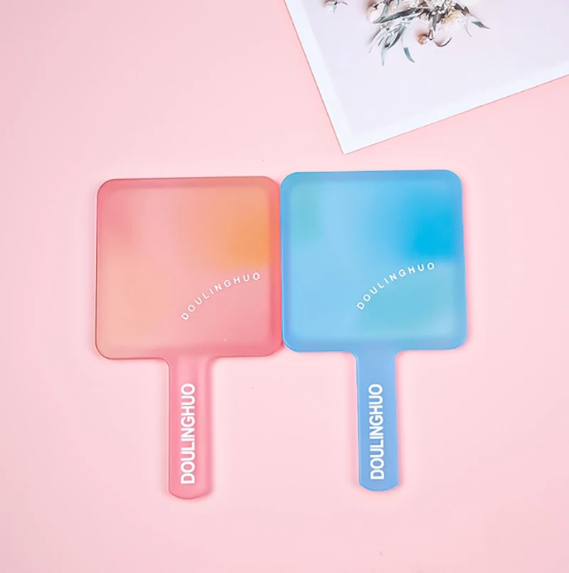 Private Label Custom Logo Plastic Square Portable Handle Handheld Hand Held Makeup Mirrors