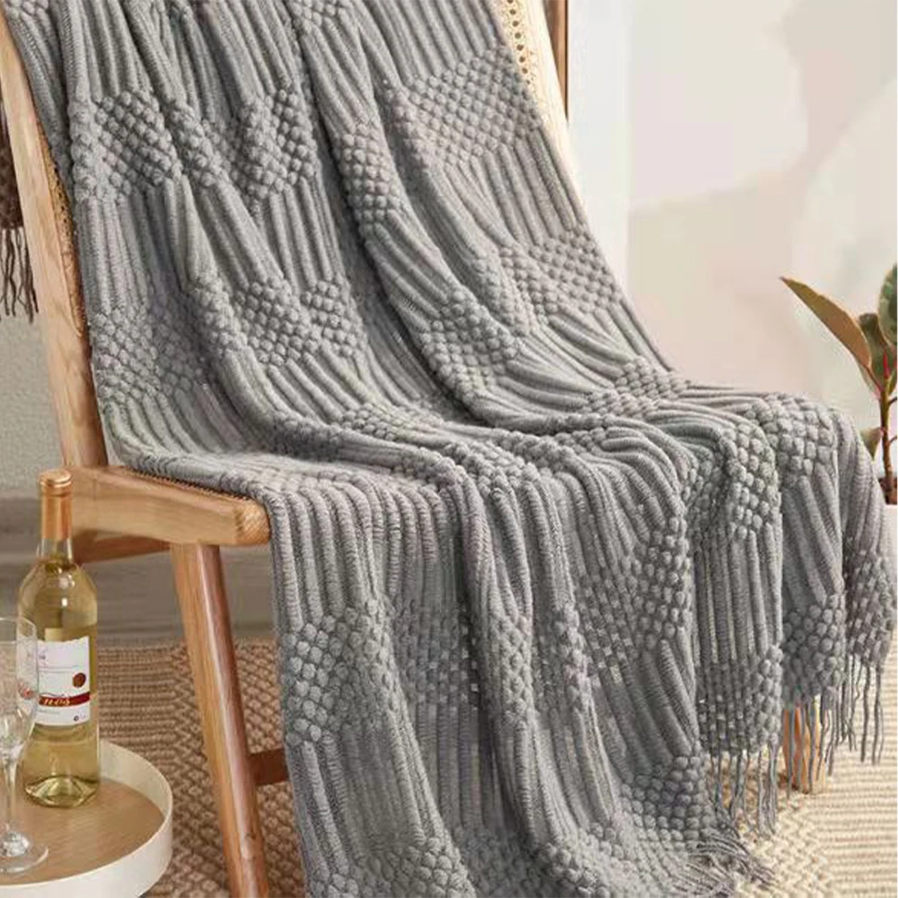 Nordic Multicolor Knitted Blanket Bedtail Sofa Air conditioning Scarves and Shawls with tassels