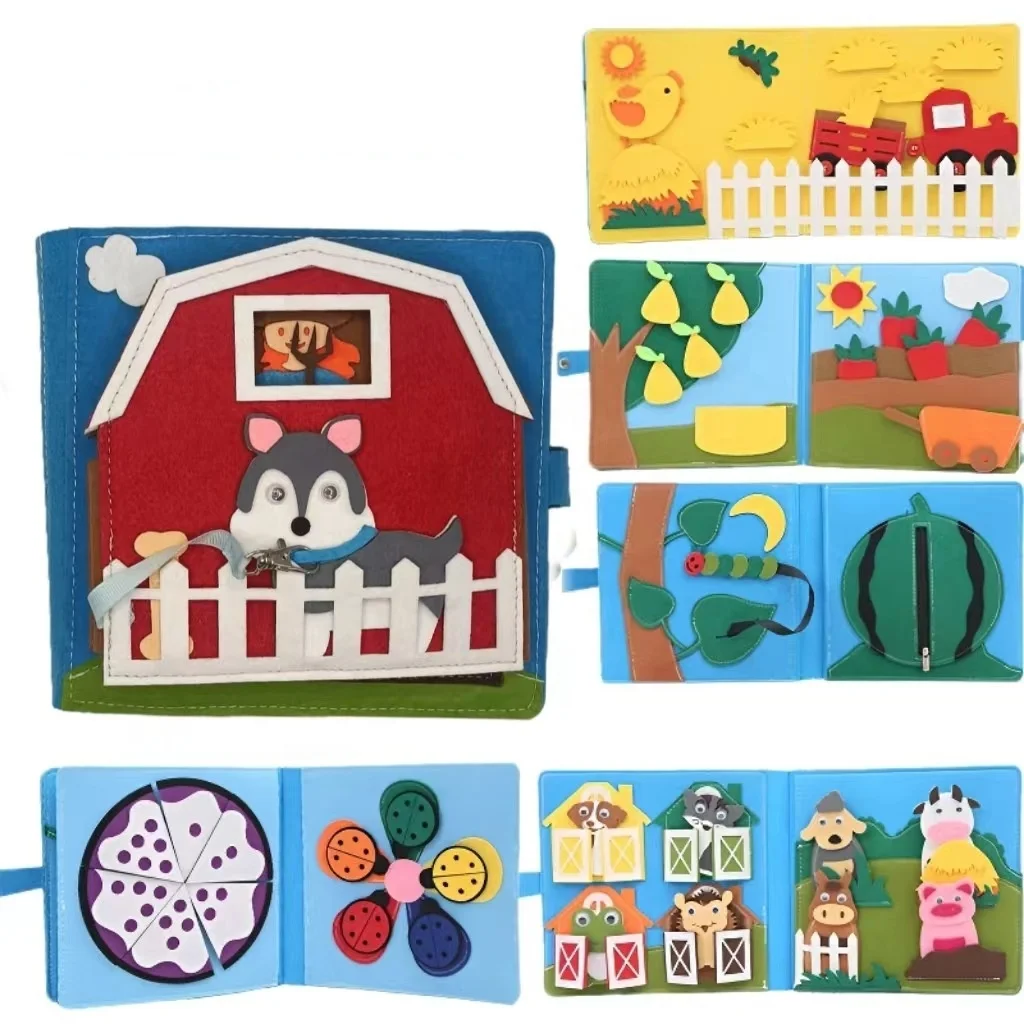 2024 New Design Felt Farm Quiet Book for Toddlers , Fabric Activity Book for Early Education , Montessori Learning Toy