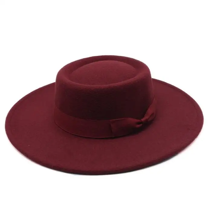 Woolen Men Women Flat Top Fedora cap