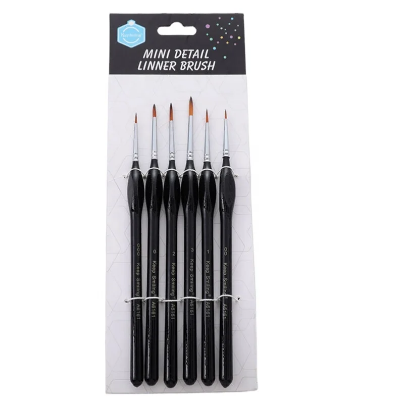 Keep Smiling 6pcs Black Wooden Poles Fine Art Painting Gouache Watercolor Detail Paint Brush For Oil Painting