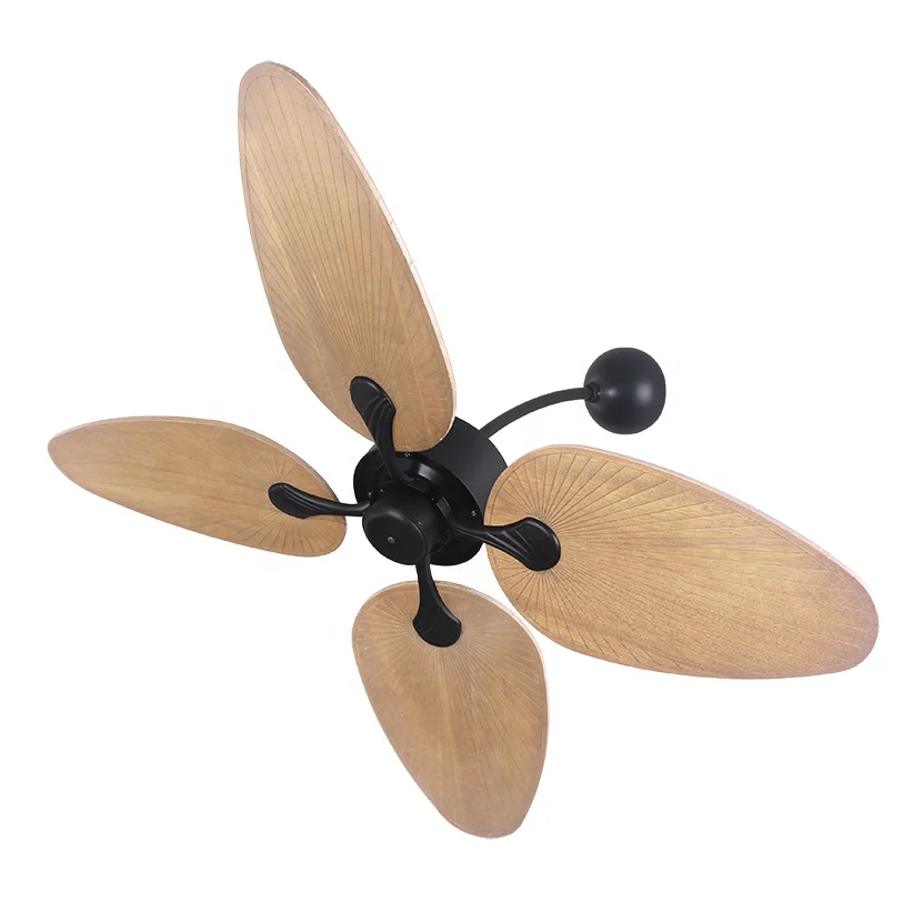 Palm Blade Remote Control Ceiling Fan With Customized Design solid wood rattan ceiling fan 52 inch