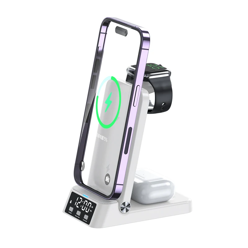 2023 Popular New Products Magnetic Fast Wireless Charger Stand 3 In One With Clock For remax Phone Watch Headset