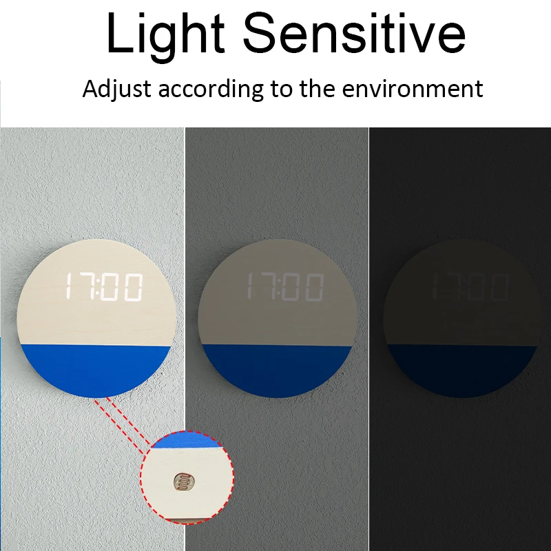 EMAF custom pattern digital wood LED wall clock 12/24h auto dimming large digit wooden led wall clock home decorative wall clock