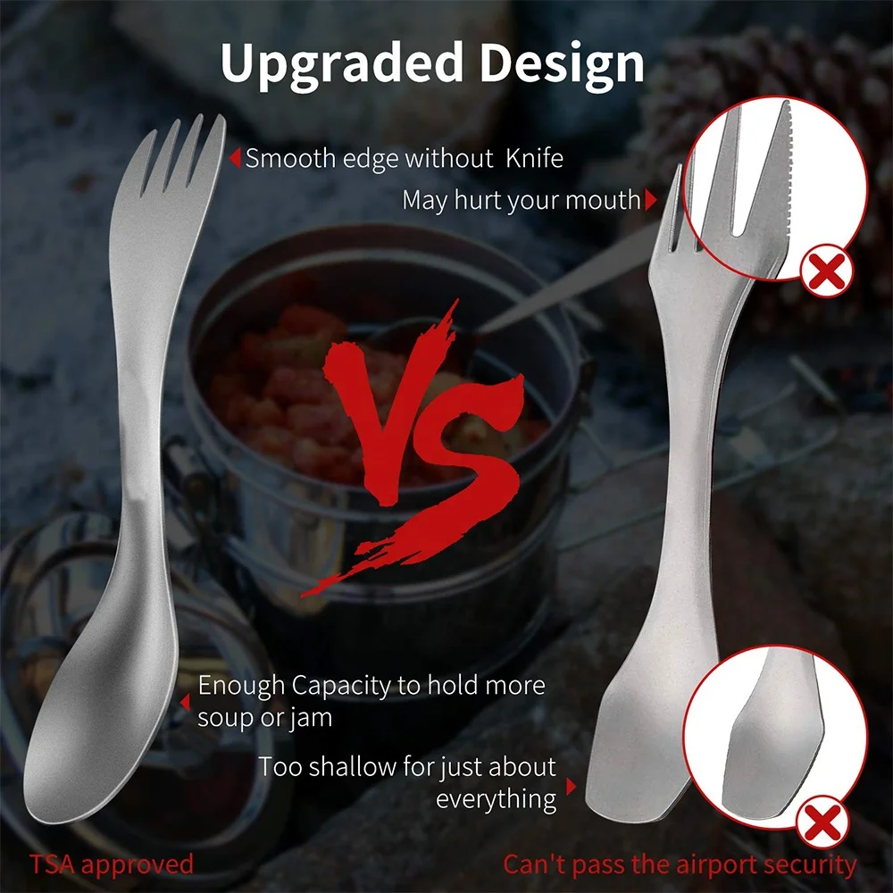 2 in 1 Fork and Spoon Combo, Ultra Lightweight Camping Cutlery Utensil Silverware, Titanium Spork for Travel