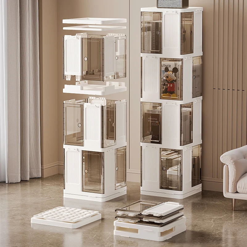 Rmier rotating bookshelf multiple layers  large capacity book storage shelves multifunctional living room storage container